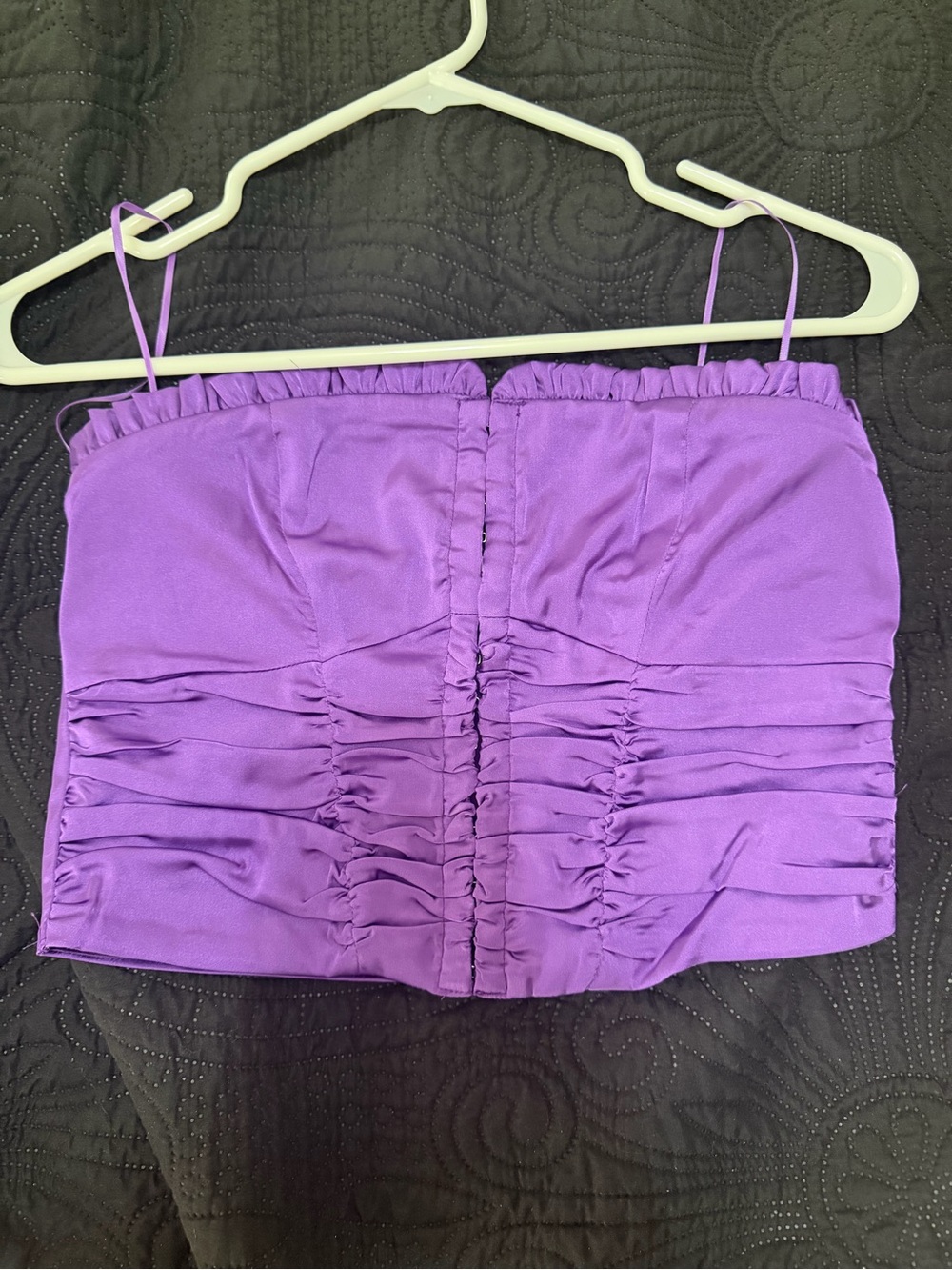 Ruched Strapless Crop Bustier Top in Purple
